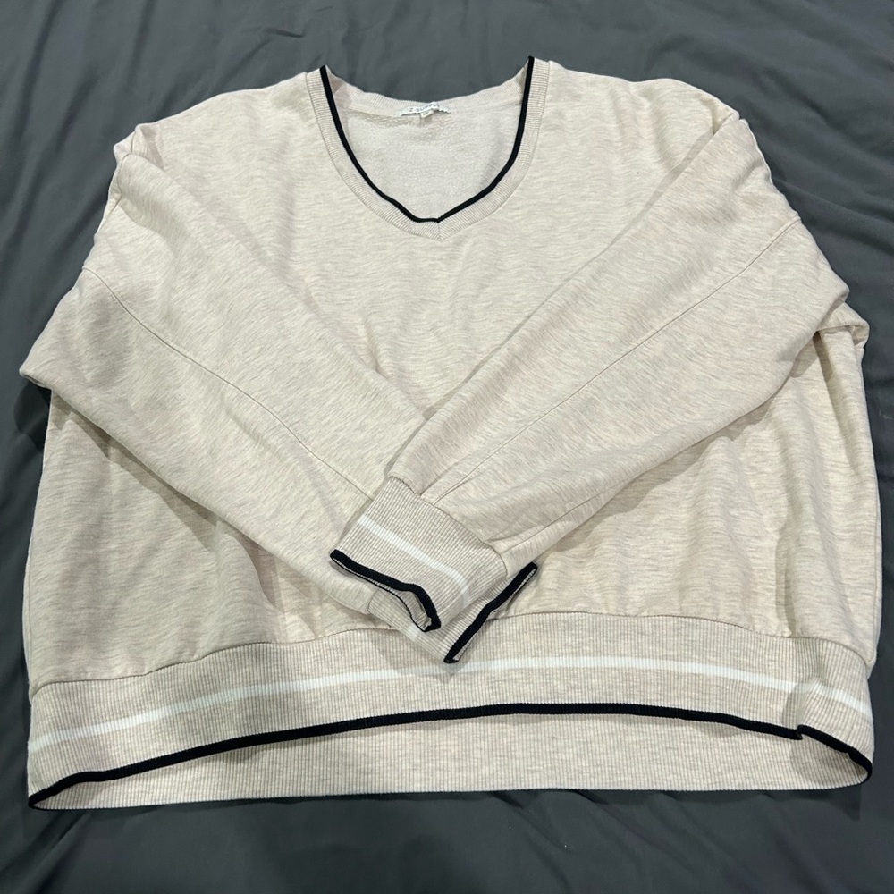Z Supply Cream V-Neck Sweater with Black Trim